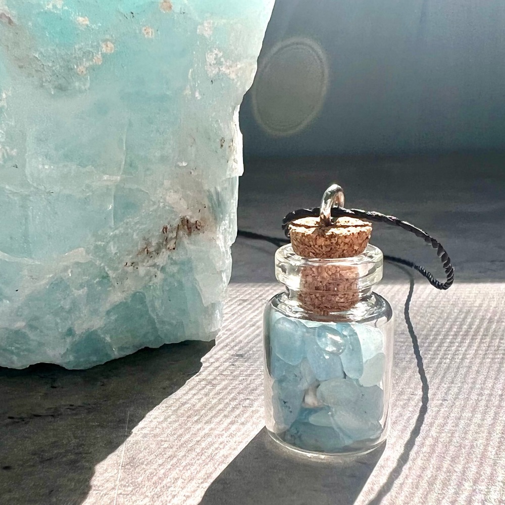Aquamarine Crystal Specimen Bottle Necklace